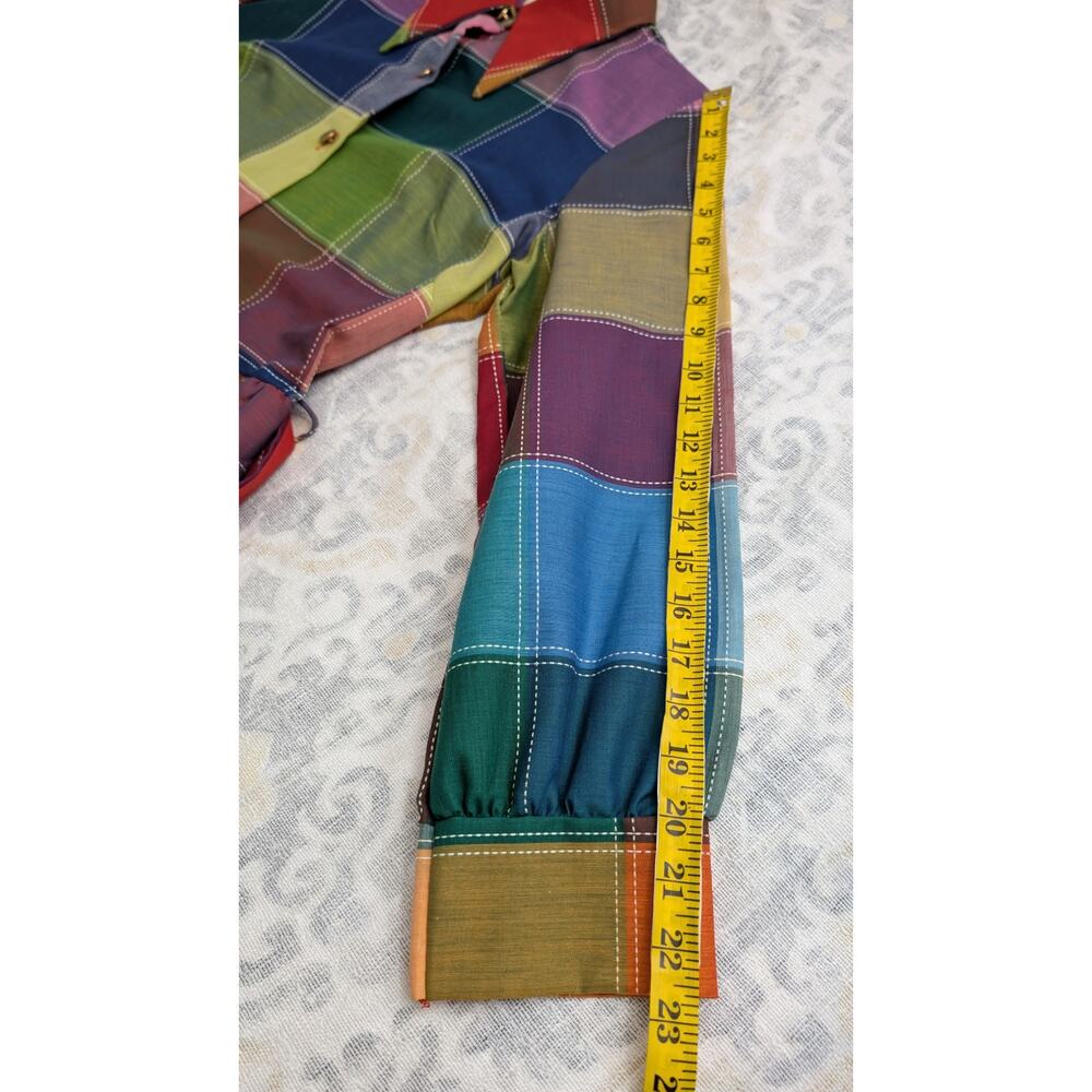 Penneys Loungewear 1970s Rainbow Patchwork Plaid Quilted House Dress Size Medium - Picture 12 of 12
